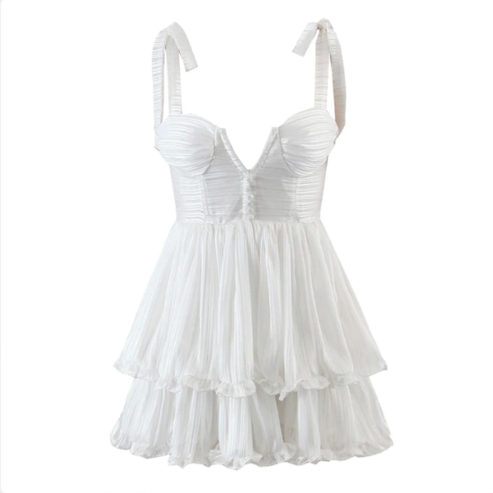 White Mini Chiffon Mini Dress, Sz. S
